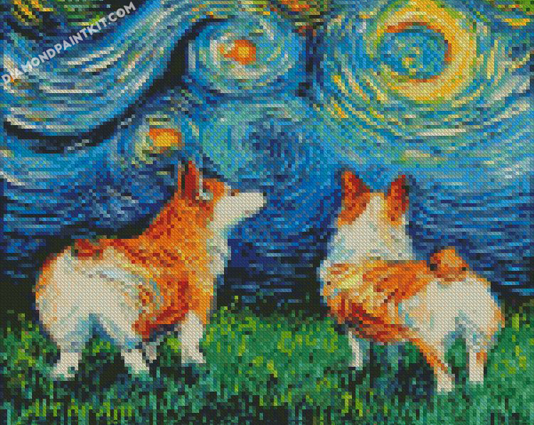 Corgi Dogs Starry Night - 5D Diamond Painting 